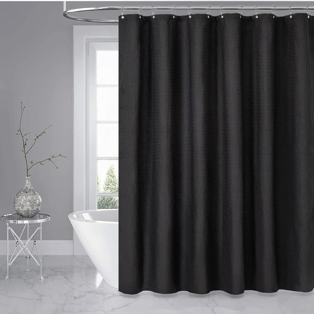 Black Waffle Shower Curtain